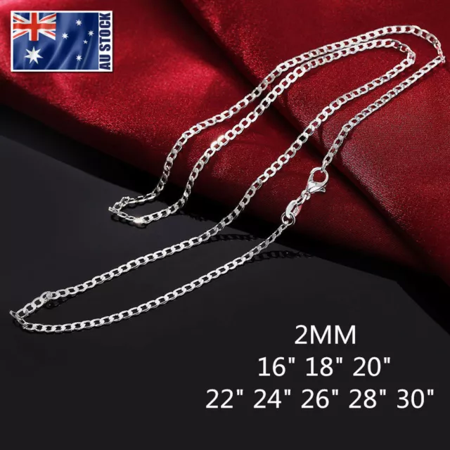 Wholesale 925 Sterling Silver Filled 2mm Classic Curb Chain Necklace For Pendant