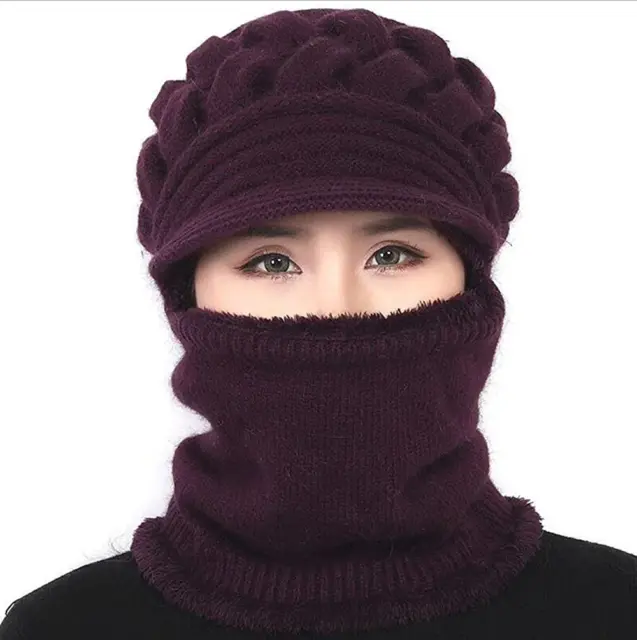 Gorro de invierno para mujer con bufanda y máscara sombrero gorro de punto calid 2
