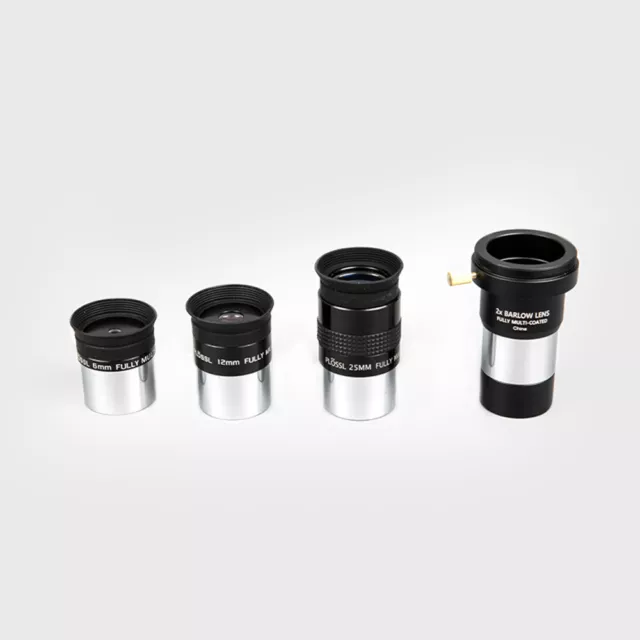 1.25" Super Plossl Eyepiece Set 4-Element 6/12/25mm+2X Barlow Lens for Telescope