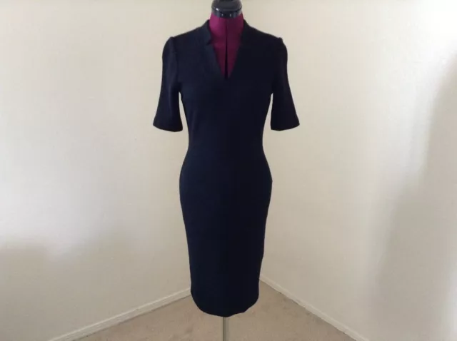 NWT ST. JOHN Collection $895 Elbow Sleeve Pique Milano Knit Dress*Caviar*Sz 2