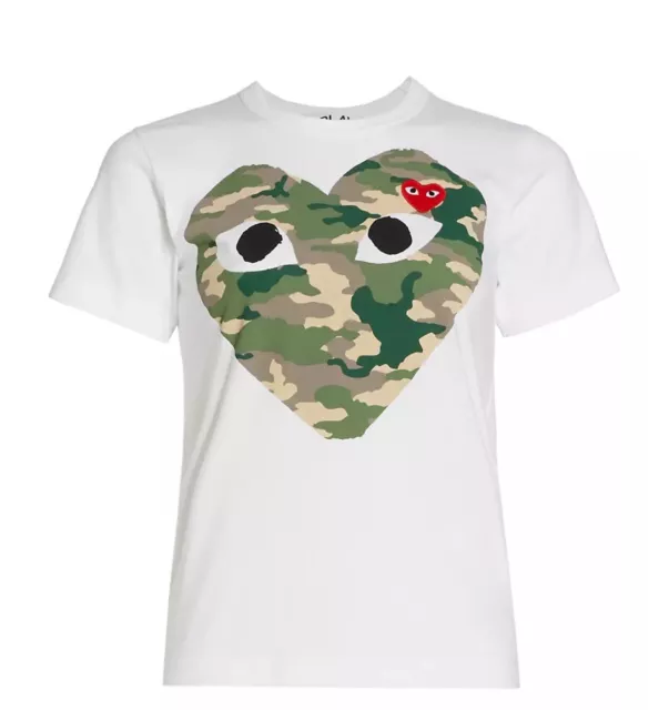 Comme Des Garcons Play Heart Patch T Shirt Medium Women’s White Camouflage Top