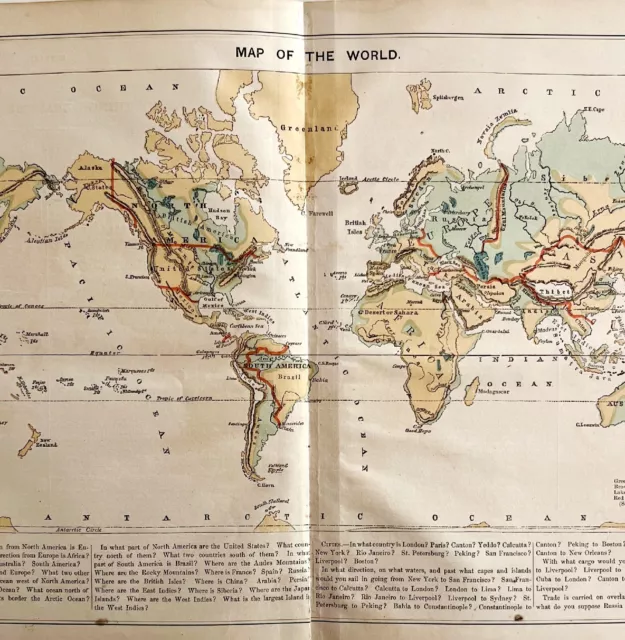 Map Of The World 1869 Guyot's Geography Victorian Lithograph Print Antique DWP3D
