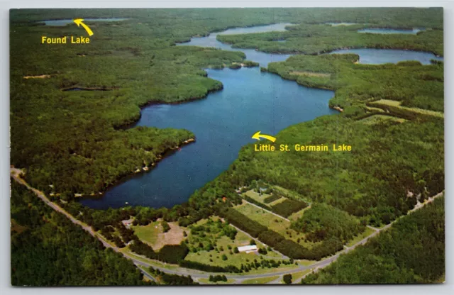 St Germain Wisconsin~Air View Little St Germain & Found Lakes~Vintage Postcard