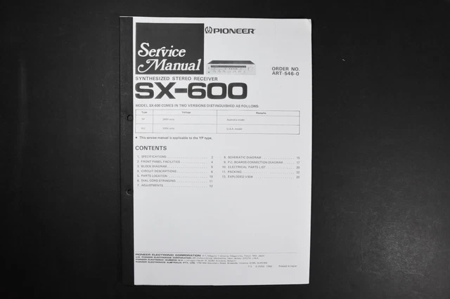 PIONEER SX-600L Synthesized Stereo Receiver Tout Marche Bon État