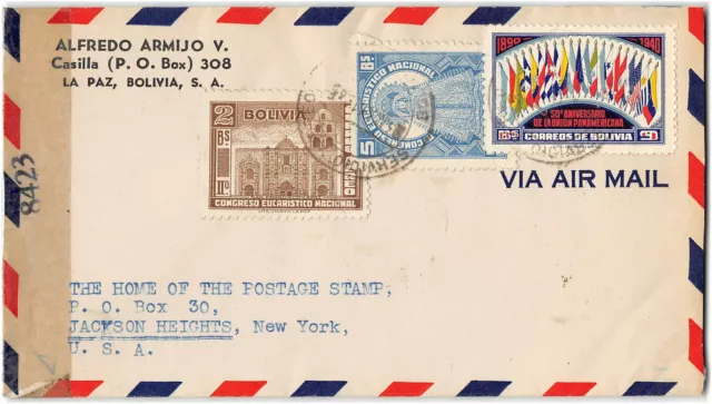 Cubierta censurada, LA Paz a Jackson Heights NY, 1945
