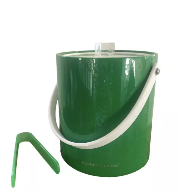 Vintage Bucket Brigade Morgan Designs Green Ice Bucket Tongs Lucite Lid Barware