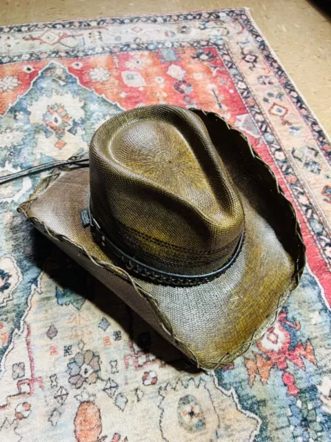 STAMPEDE MEN'S STRAW Cowboy Hat Large - Brown Chain $65.99 - PicClick
