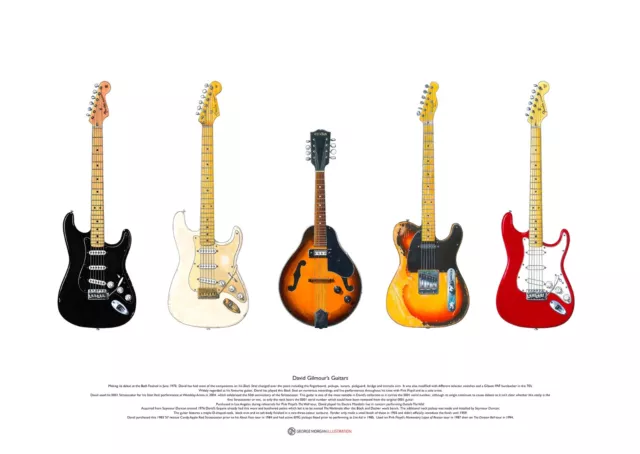 David Gilmour’s Guitars ART POSTER A2 size