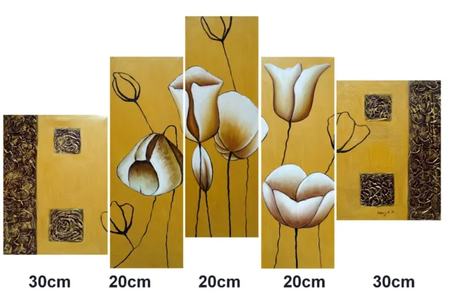 ÖLBILD Blumen 5 teilig, ÖLGEMÄLDE, HANDGEMALT Gemälde F:120x60cm aufgespannt