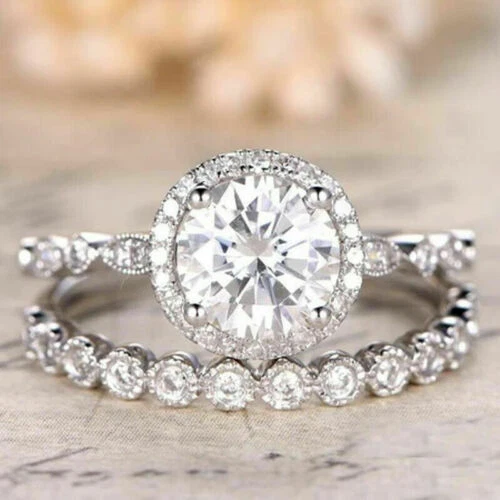 2.00Ct Round Cut Lab Created Women's Halo Wedding Ring 14K Silver Gold Plated