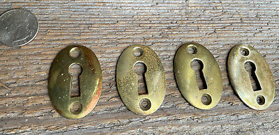 Set of 4 Vintage Oval BRASS Skeleton Keyhole Covers Escutcheon Plates Door Hardw