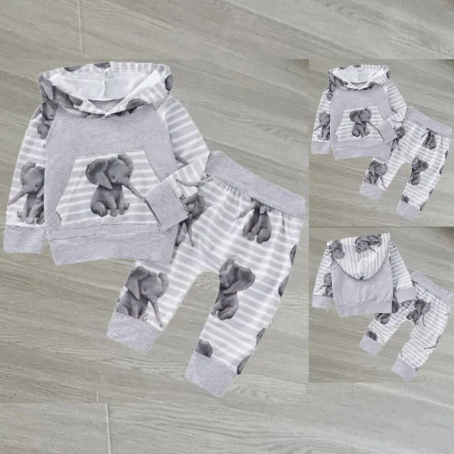 ️Newborn Baby Boy Girl Tracksuit Elephant Hooded Tops Pants Clothes Outfits Sets
