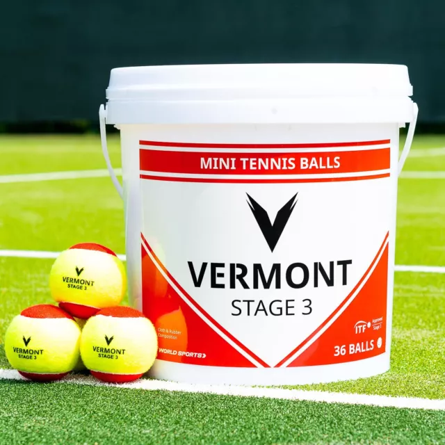 Vermont Mini Red Tennis Balls [Stage 3] | 36 ITF Approved Balls Coaching Bucket