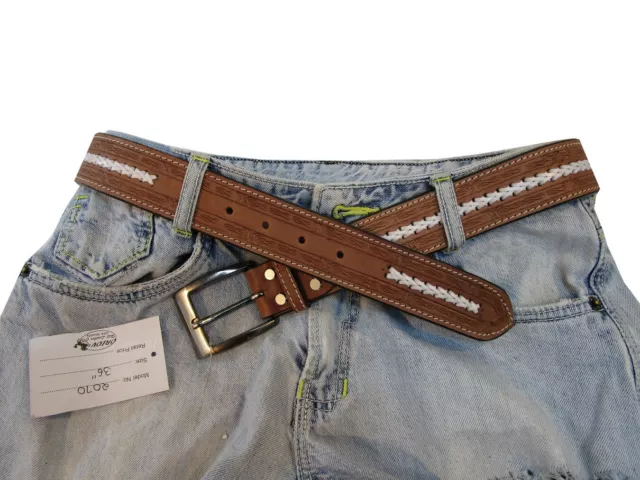 Brown Floral Tooled Thick Leather Mens Women Belt White Stitched Carry Gun Belts