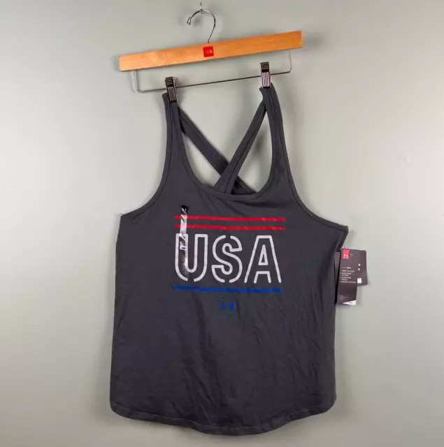 Under Armour Women's Tank Top Heat Gear USA Navy Scoop Neck Racerback Size Large