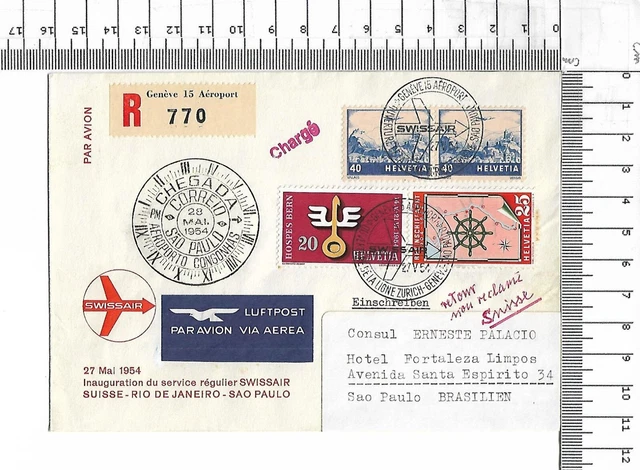 27.v.54 Erstflug Swissair Riod de Janeiro Sao Paulo Congonhas Brazil CH ; 61720
