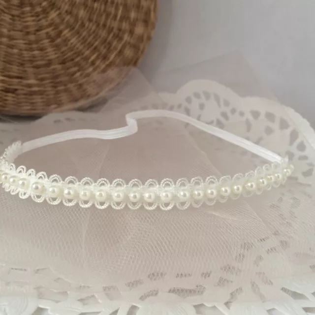 Baby hair band, ivory lace tiara headband for christening baptism UK handmade