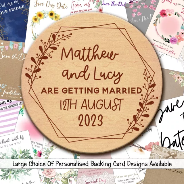 Floral Geometric Round Wooden Wedding Save The Date Magnets & Backing Cards