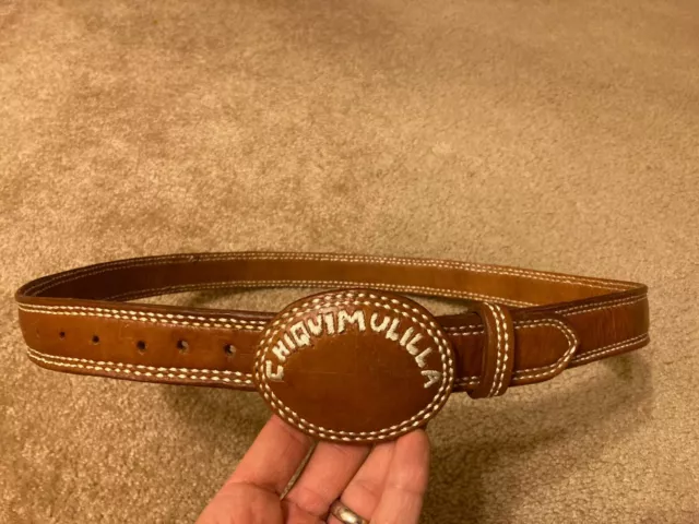Vintage Guatemala Mens Large Leather Belt Conchos w/ Buckle 50” L Chiquimulilla