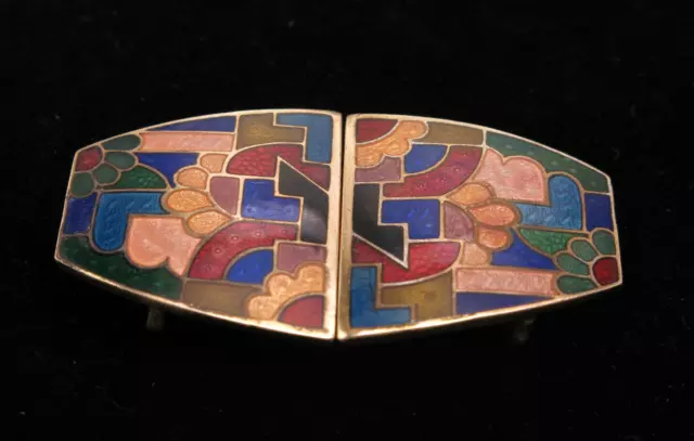 Antique Art Deco 1930s Geometric Guilloche Enamel Double Buckle