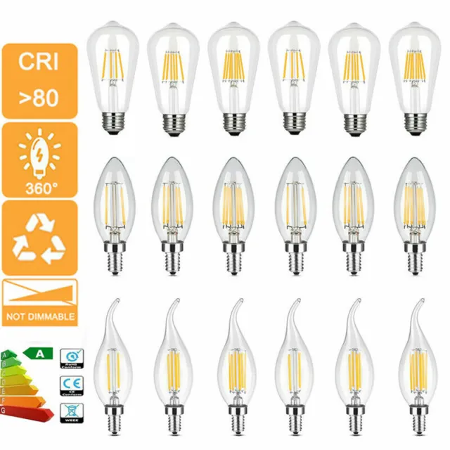 LED E14 E27 Edison Filament Leuchtmittel Kerze Birne Glühbirne Warmweiß 2W 4W 6W
