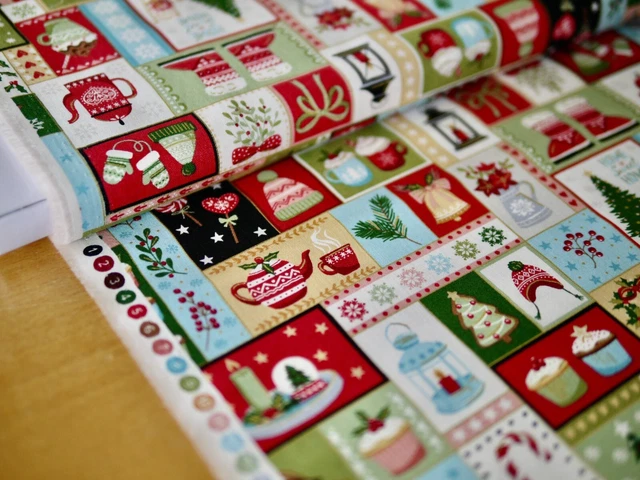 Makower Tela Patchwork Weihnachtsstoff Cosy Christmas Jengibre Ilex Zuckerstang