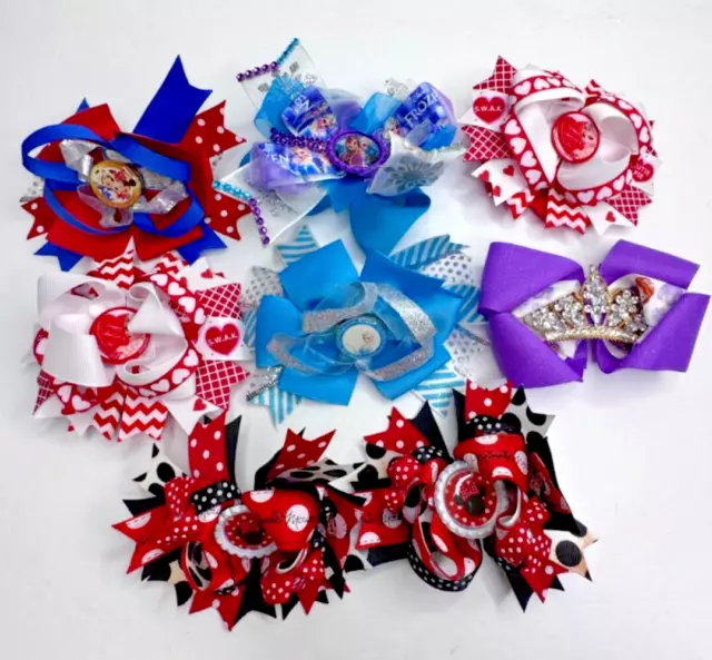 Hair Bows Disney Mickey Minnie Princess Lot of 8 Clips Frozen Tiara