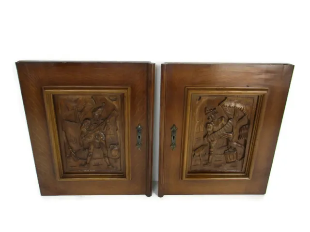 2 Carved Wood Door Panels Reclaimed Architectural Salvaged Troubadours Vintage