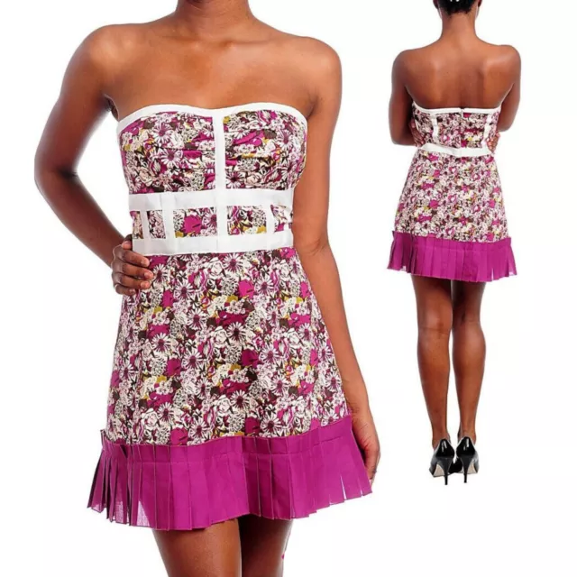 Vestito donna mini abito floreale viola a fascia svasato estivo #
