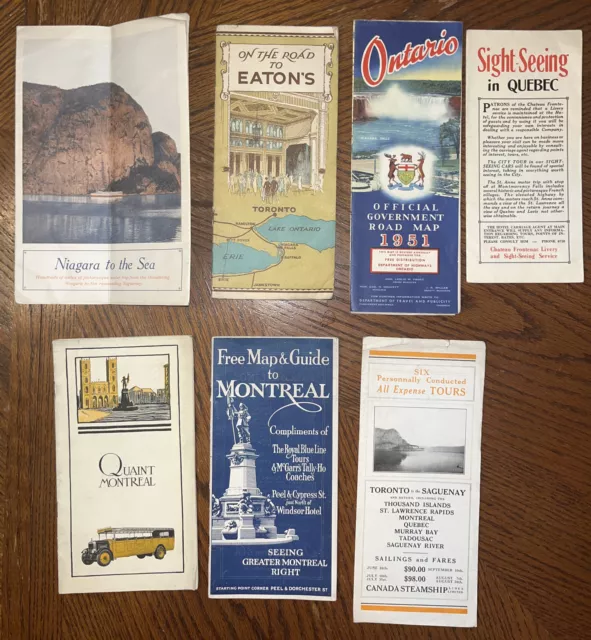 Lot of 7 Vtg Canada Tourist Maps and Guides Montreal Quebec Eatons Ontario