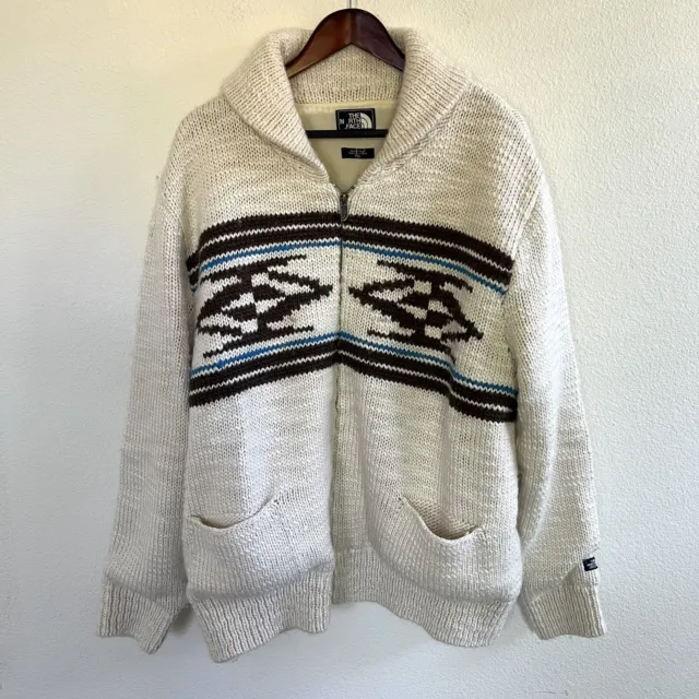 The North Face Mens Wool Aztec Navajo Zip Cardigan Sweater Jacket Size XXL Cream