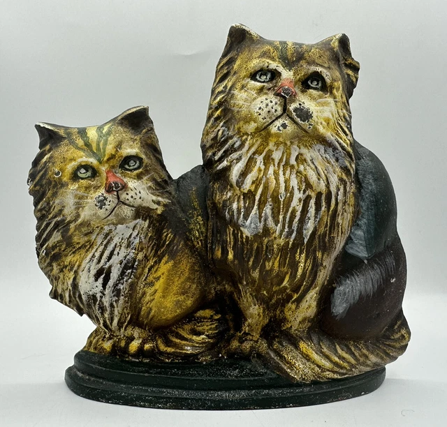 Vintage~Cast Iron~Cat Doorstop~2 Cats