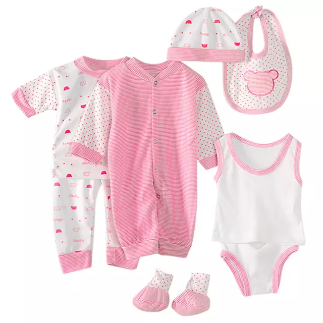 8pcs Baby Clothes Boy Girl Newborn Hat + Romper + Pants Outfit Clothing Set 0-3M 3