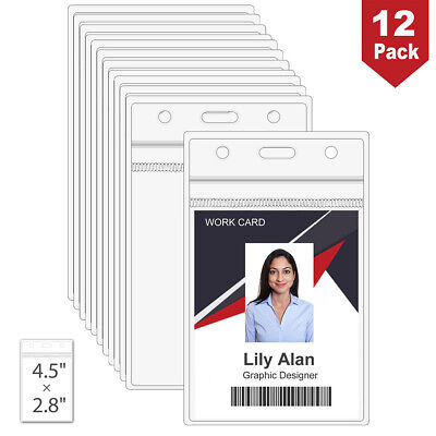12PCS ID Card Plastic Badge Holder Wallet Pocket Clear Waterproof ID Badge Case