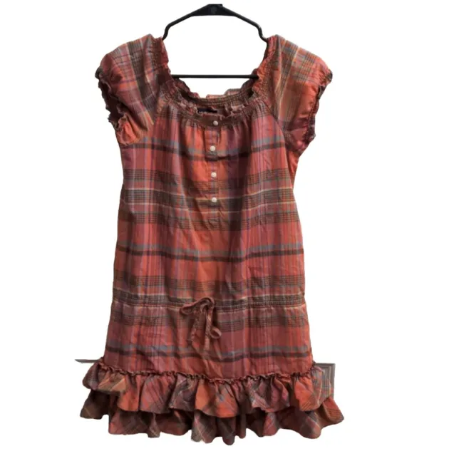 Ralph Lauren girls plaid dress ruffle sleeves & bottom red cotton size 12