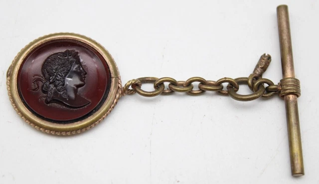 VICTORIAN POCKET WATCH T-BAR VICTORIAN CAMEO GRECO ROMAN FOB 24.6mm (KN)
