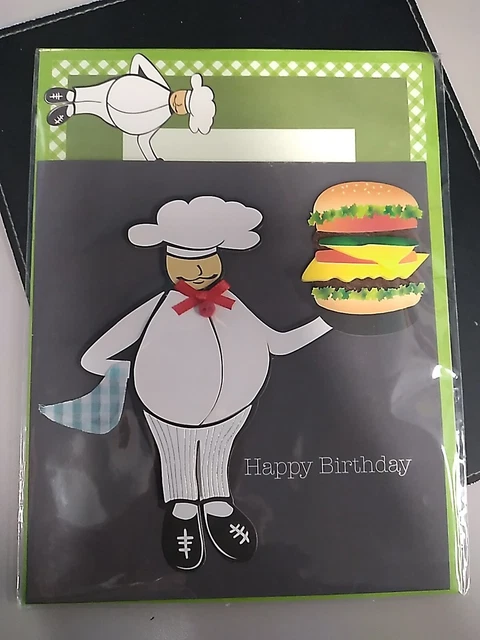 Burgoyne Greeting Card Happy Birthday Chef Cook Hambuger Embellishments New