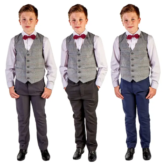 Boys Suits Boys Wedding Suit Check Waistcoat Suit Page Boy Baby Formal Party Bow