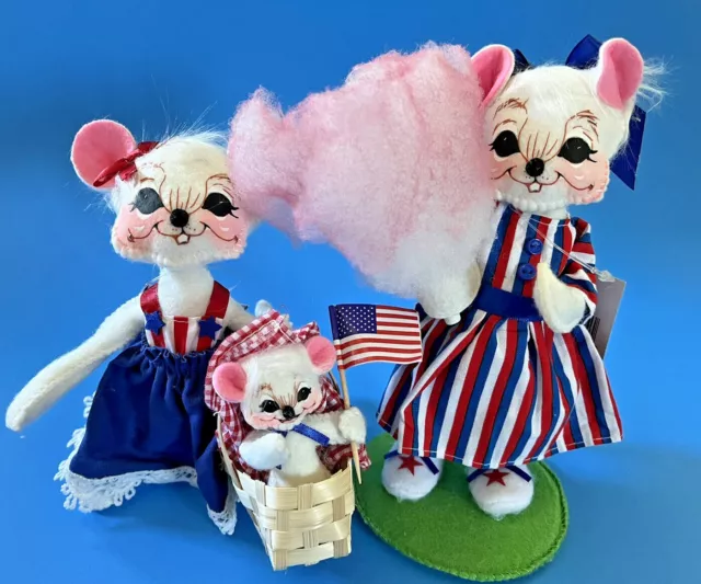 Annalee Patriotic Girl Mice 4th of July Americana Flag Picnic Party-Set of 2-NWT