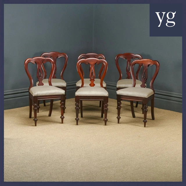 Victorian Set of 6 Mahogany Balloon Spear Back Dining Chairs (c 1880)