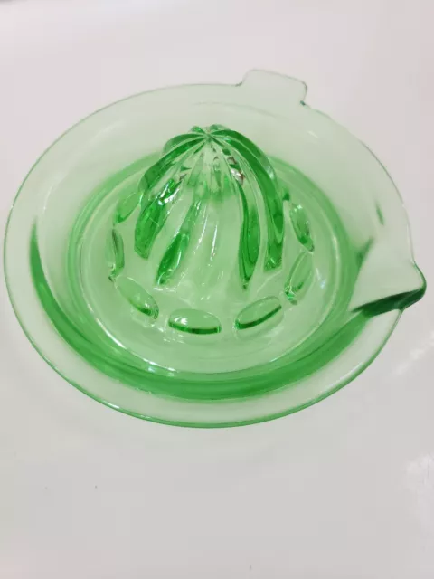 Vintage Uranium Vaseline Glass Juicer/Reamer Depression Green Glows