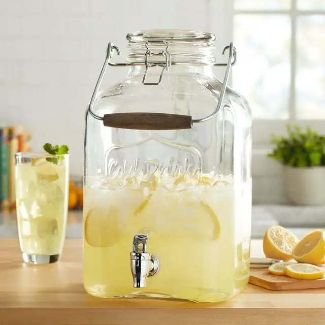 2 Gallon Glass Beverage Dispenser with Glass Clamp Lid for Parties Home Use