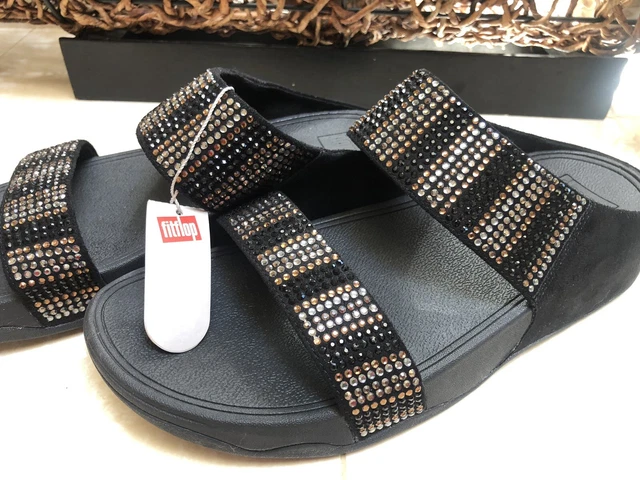 Fitflop Strobe wedge slide sandals black with crystals US 10 women’s