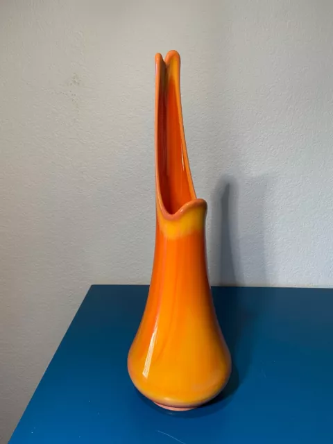 Vintage Mid Century MCM Large LE Smith Bittersweet Swung Slag Glass Vase 17”
