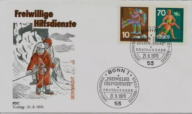 BRD FDC MiNr 630 + 634 (2) "Freiwillige Hilfsdienste" -Bergwacht-Rettungsdienst-