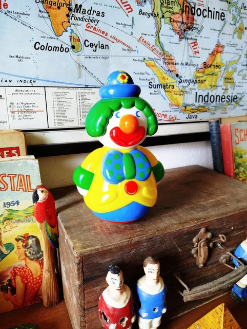 Ancien Jouet Clown à Ressort Sonore - Celluloïd - Années 30 - Original