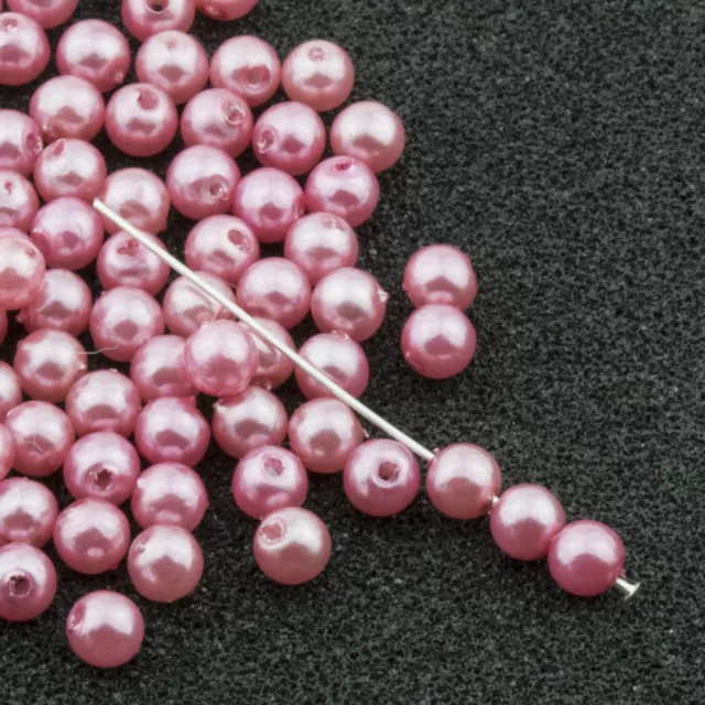 4mm Pink Acrylic Round Faux Pearl Beads Vintage Japanese 120pcs 10304005