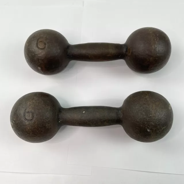 Pair of Antique Victorian ERA 6 lb Cast Iron Dumbbells 1900s 1800s Inscribed #s