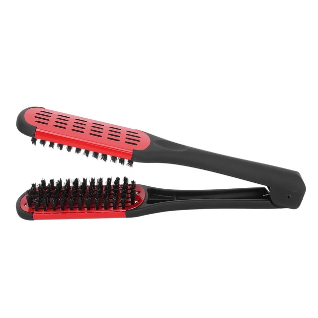 (rosso) Morsetto spazzola doppio lato setole raddrizzatore spazzola per capelli multifunzione
