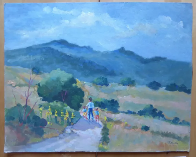 Viejo Pintado En Estilo Impresionista Vintage Paisaje Primavera España MD4